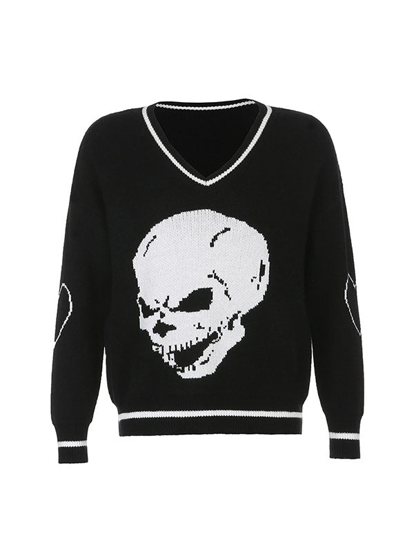 Corashoes Skull Loose Long Sleeved Woolen Sweater