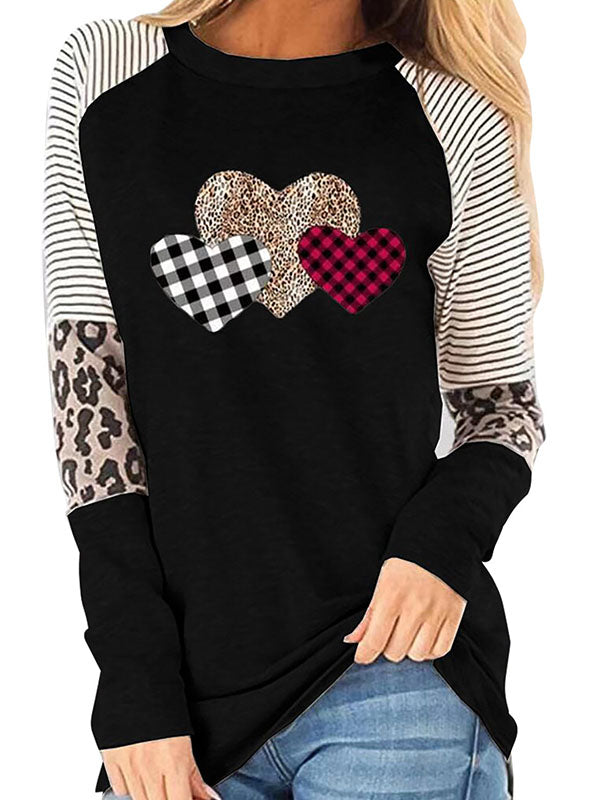 Corashoes Valentine's Day Leopard Love Print Long Sleeve Shirts