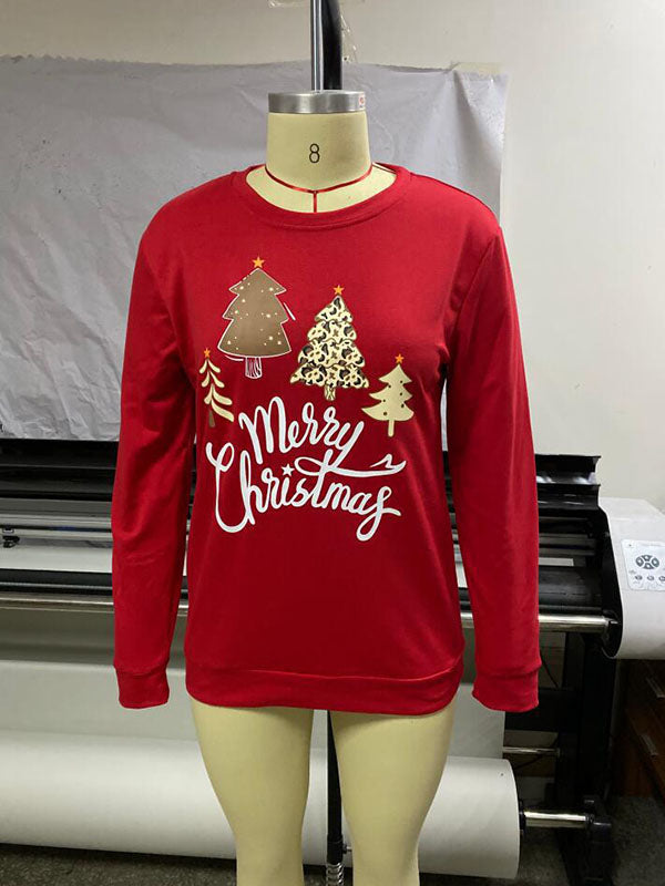 Corashoes Christmas Tree Letter Printing Round Collar Sweaters