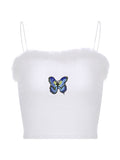 Corashoes Sweety Butterfly Embroidered Fur Slim Short Sling Vest
