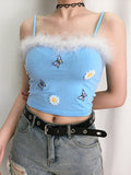 Corashoes Sweety Butterfly Embroidered Fur Slim Short Sling Vest