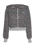 Corashoes Leopard Print Long-Sleeved Hooded Waist Short Cardigans