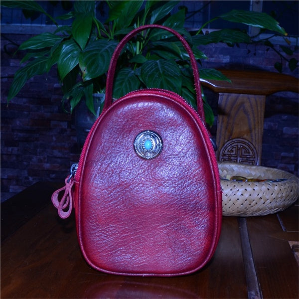 Corashoes Handmade Vegetable Tanned Leather Oval Portable Messenger Bag