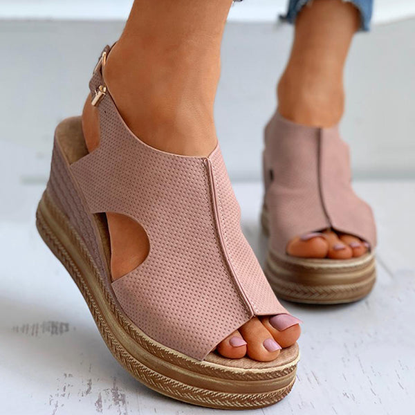 Corashoes Cutout Peep Toe Wedge Sandals