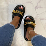 Corashoes Summer Leather Metal Buckle Slippers