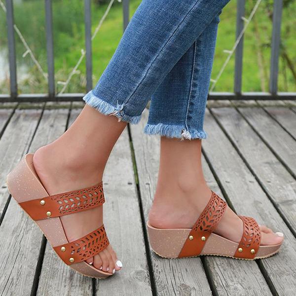 Corashoes Daily Cut-Outs Slip On Wedges Sandals