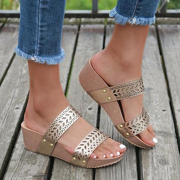 Corashoes Daily Cut-Outs Slip On Wedges Sandals