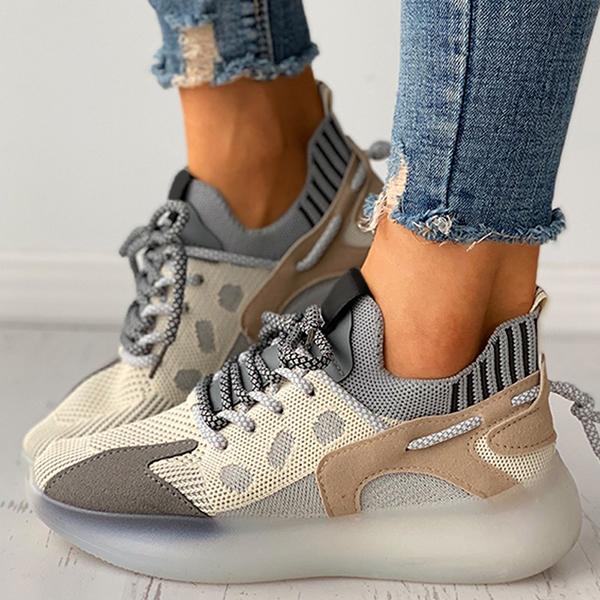 Corashoes Colorblock Lace-Up Breathable Knit Sneakers