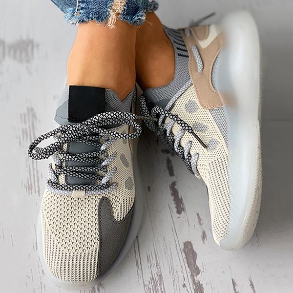 Corashoes Colorblock Lace-Up Breathable Knit Sneakers