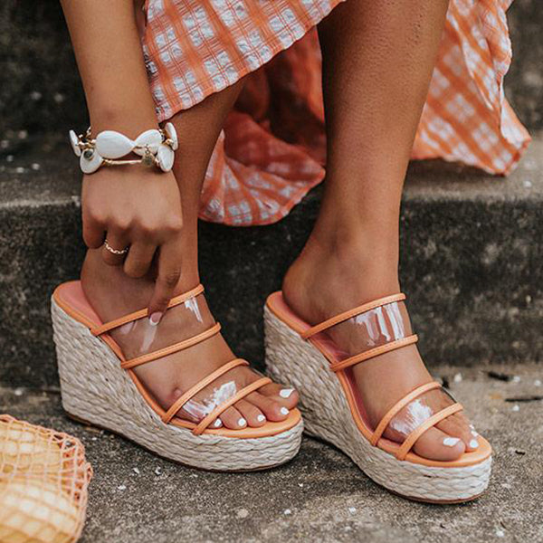 Corashoes Orange Transparent Wide Band Wedge Heel Sandals