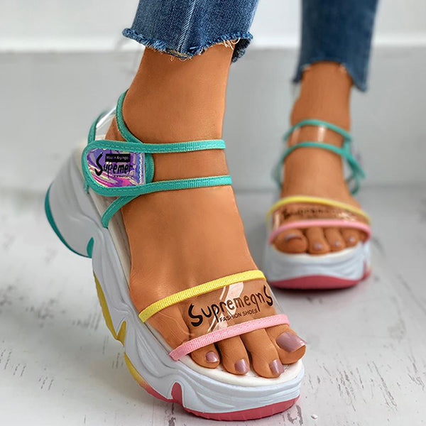 Corashoes Clear Perspex Letter Print Colorblock Muffin Sandals