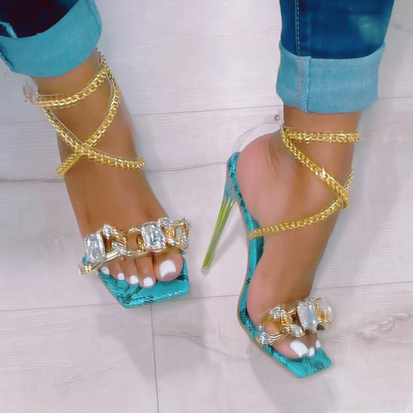Corashoes Noble Gold Chain Large Crystal High Heel Sandals