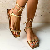Corashoes Comfortable Twist Woven Double Lace-Up Sandals