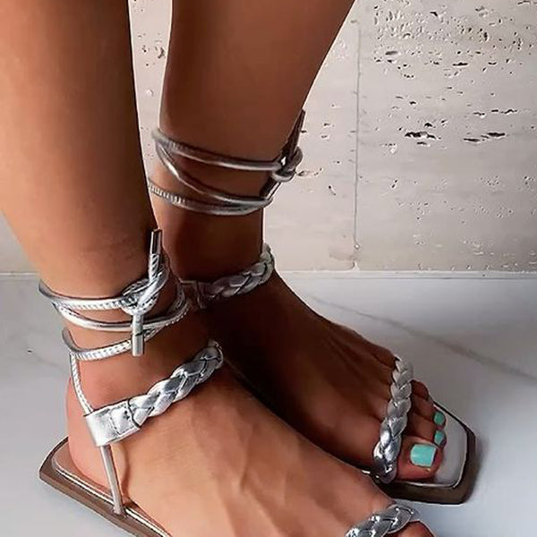 Corashoes Comfortable Twist Woven Double Lace-Up Sandals