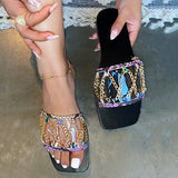 Corashoes Women Fashion Inlaid Chain Slip-On Sandals