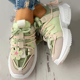 Corashoes Floral Pattern Decor Colorblock Lace-Up Sneakers
