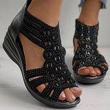 Corashoes Studded Cutout Peep Toe Wedge Sandals