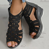 Corashoes Studded Cutout Peep Toe Wedge Sandals