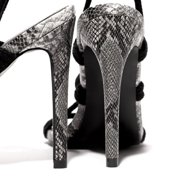 Corashoes Stylish Laces Snake Print Heels