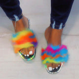 Corashoes Faux Fur Strap Slip-On Sandals
