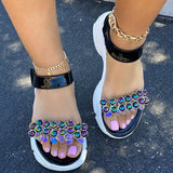Corashoes Simple Beaded Patent Leather Sandals