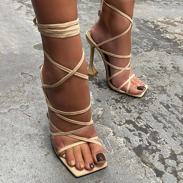 Corashoes Suede Strappy Lace-Up High Heel Sandals