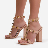 Corashoes Studded Detail Caged Square Toe Block Heels