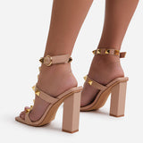 Corashoes Studded Detail Caged Square Toe Block Heels