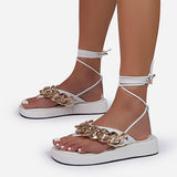Corashoes Chain Lace Up Platform Gladiator Sandals