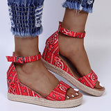 Corashoes Casual Fabric Printed Buckle Wedge Sandals