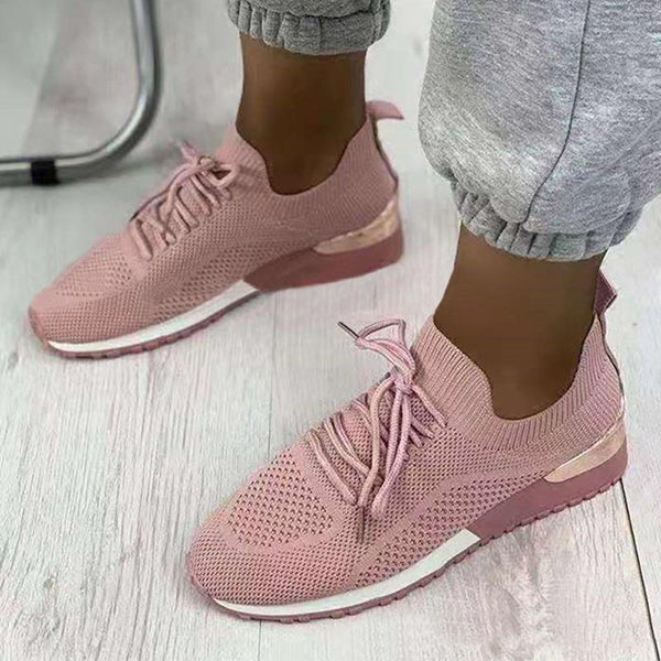 Corashoes Ladies Fly Knitted Fabric Lace-Up Sneakers