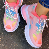 Corashoes Fashion Colorful Lace-Up Chunky Heel Sneakers