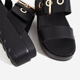 Corashoes Faux Leather Chunky Sole Buckle Detail Sandals