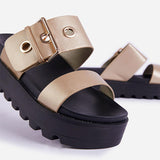 Corashoes Faux Leather Chunky Sole Buckle Detail Sandals