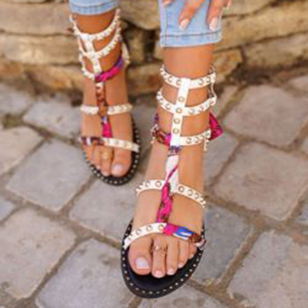 Corashoes Fashion Lace-Up Rivet Flat Sandals