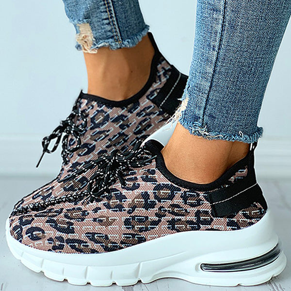 Corashoes Cheetah Print Lace-Up Casual Sneakers