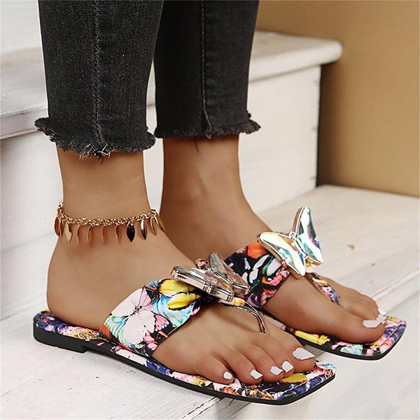 Corashoes Butterfly Square Toe Flip Flops Flat Slippers