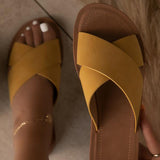 Corashoes Simple Fashionable Cross Leather Slippers