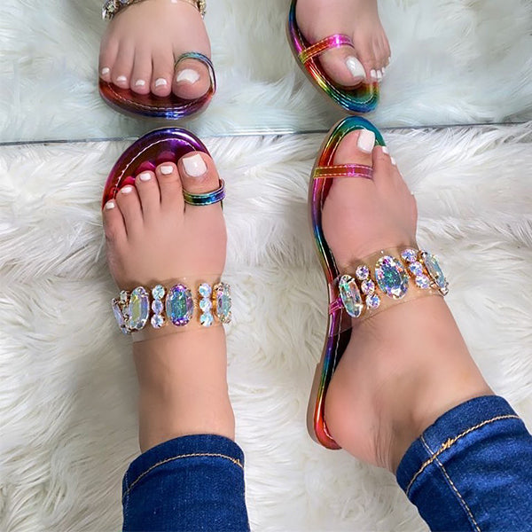 Corashoes Transparent Jewel Strap Ring Flat Sandals