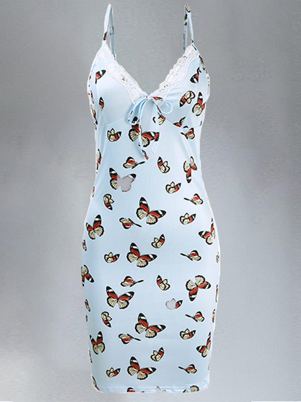 Corashoes Sleeveless V-Neck Butterfly Sling Dress