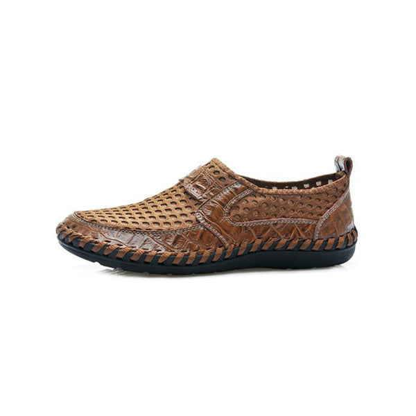 Corashoes Men's Cowhide Crocodile Pattern Breathable Mesh Sneakers