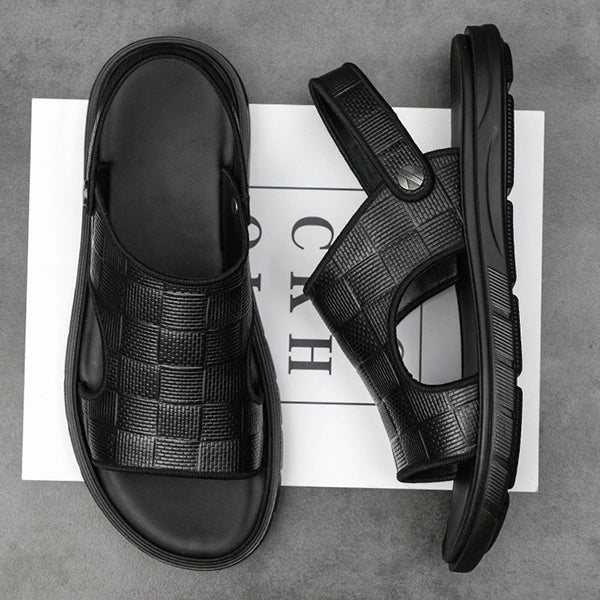Corashoes Men's Fashion Check Leather Sandals