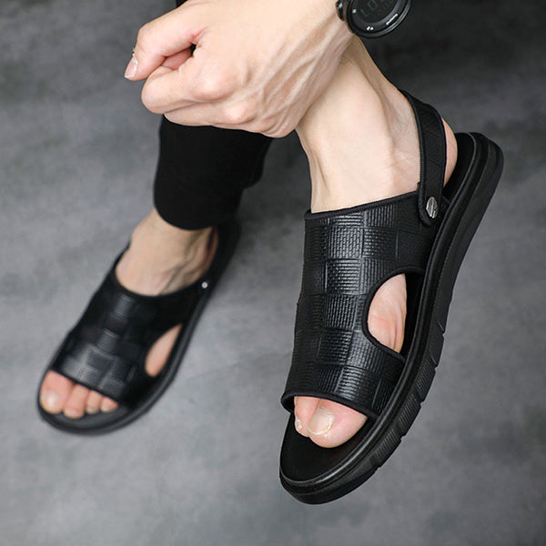 Corashoes Men's Fashion Check Leather Sandals