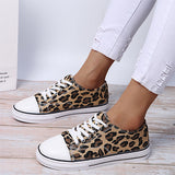 Corashoes Leopard Print Color-Block Lace-Up Sneakers