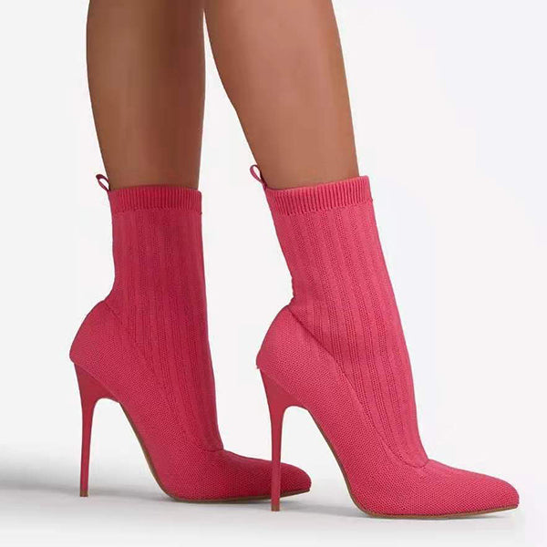 Corashoes Wool Thick-Heel Martin Stretch Knit Sock Boots