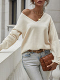 Corashoes V Neck Long Sleeve Loose Pullover Sweaters
