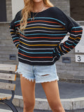 Corashoes Rainbow Striped Off Shoulder Sweaters