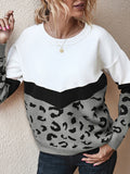 Corashoes Leopard Colorblock Casual Pullover Sweaters