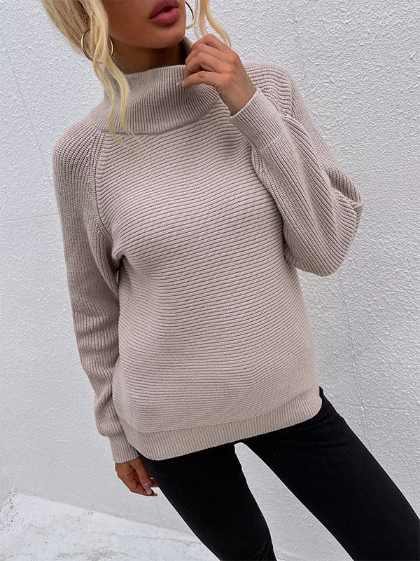Corashoes Solid Color Turtleneck Zipper Sweaters