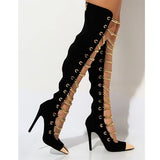 Corashoes Summer Chains High Heeled Knee High Boots